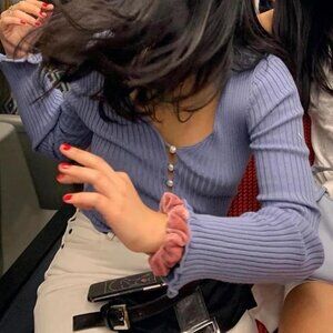 glassons cornflower blue pearl button cardigan